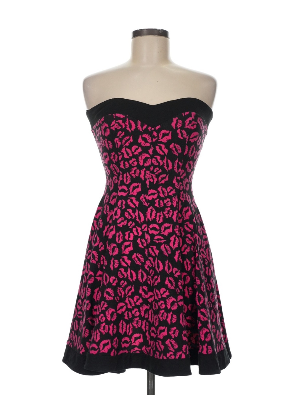 Strapless Black and Hot Pink Printed Fit & Flare Dress
